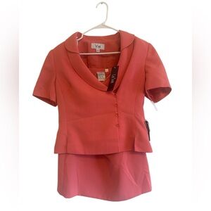 Le Suit Vibrant Coral Jacket and Skirt Ensemble size 10